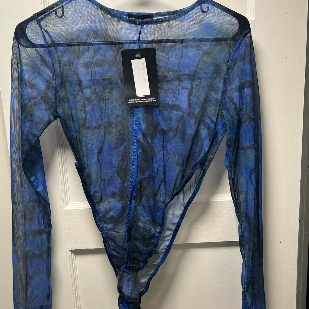 PrettyLittleThing Blue Sheer Bodysuit